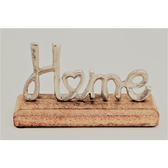 Schriftzug Home Alu auf Mango-Holzsockel 17 cm