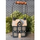 Windlicht Haus Wallersee graublau mit Henkel 12,5x9x17cm