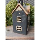 Windlicht Haus Wallersee graublau mit Henkel 12,5x9x17cm