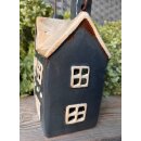 Windlicht Haus Wallersee graublau mit Henkel 12,5x9x17cm