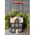 Windlicht Haus Wallersee graublau mit Henkel 12,5x9x17cm